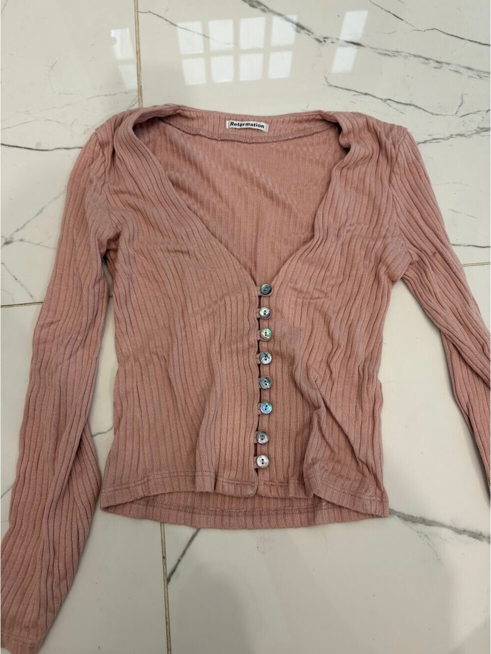 Reformation Gellar Pink Ribbed Button Top Size Small